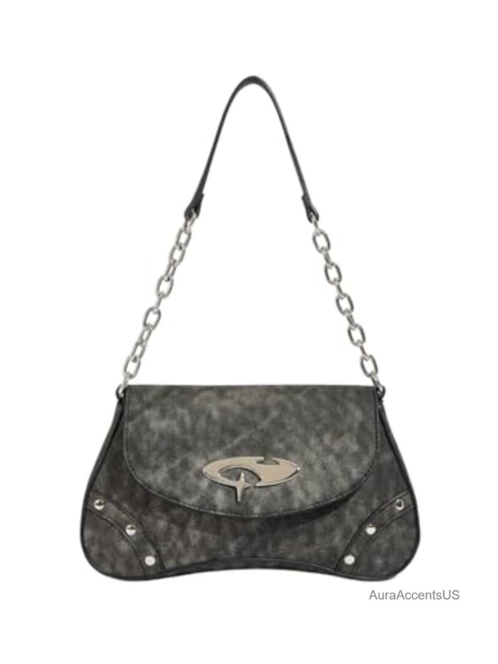 Y2K Studded PU Leather Flap Chain Strap Shoulder Bag Mini Underarm Purse